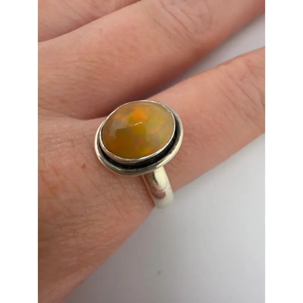 Sterling Silver Fiery Ethiopian Opal Gemstone Ring Size 7.5